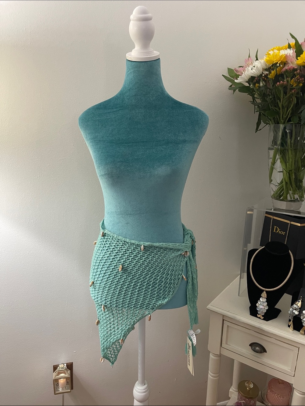 No Boundaries Aqua Crochet Wrap Mini Skirt